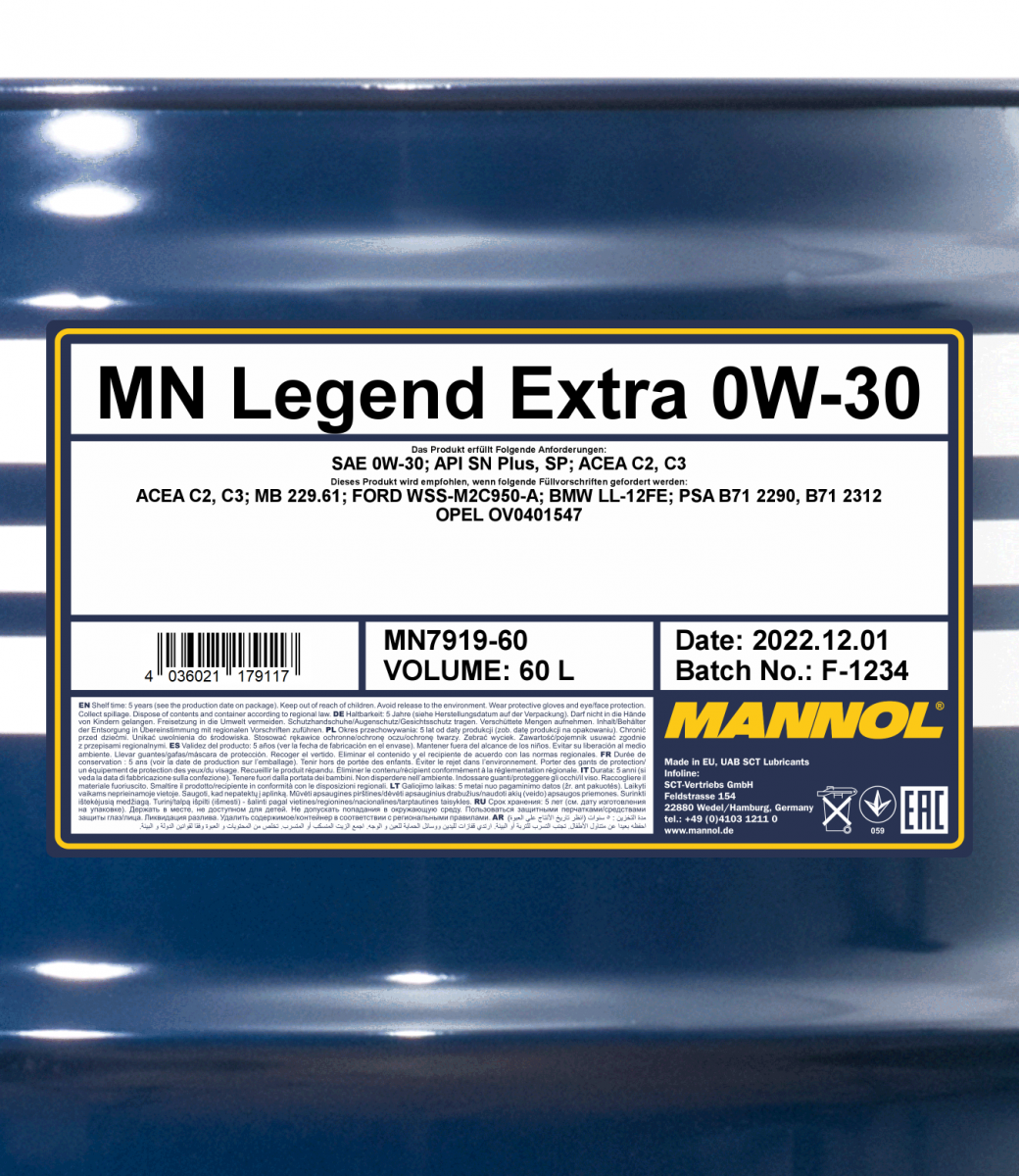 0W-30 Mannol 7919 Legend Extra Motoröl 60 Liter