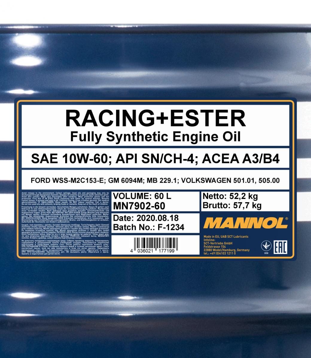 10W-60 Mannol 7902 Racing+Ester Motoröl 60 Liter