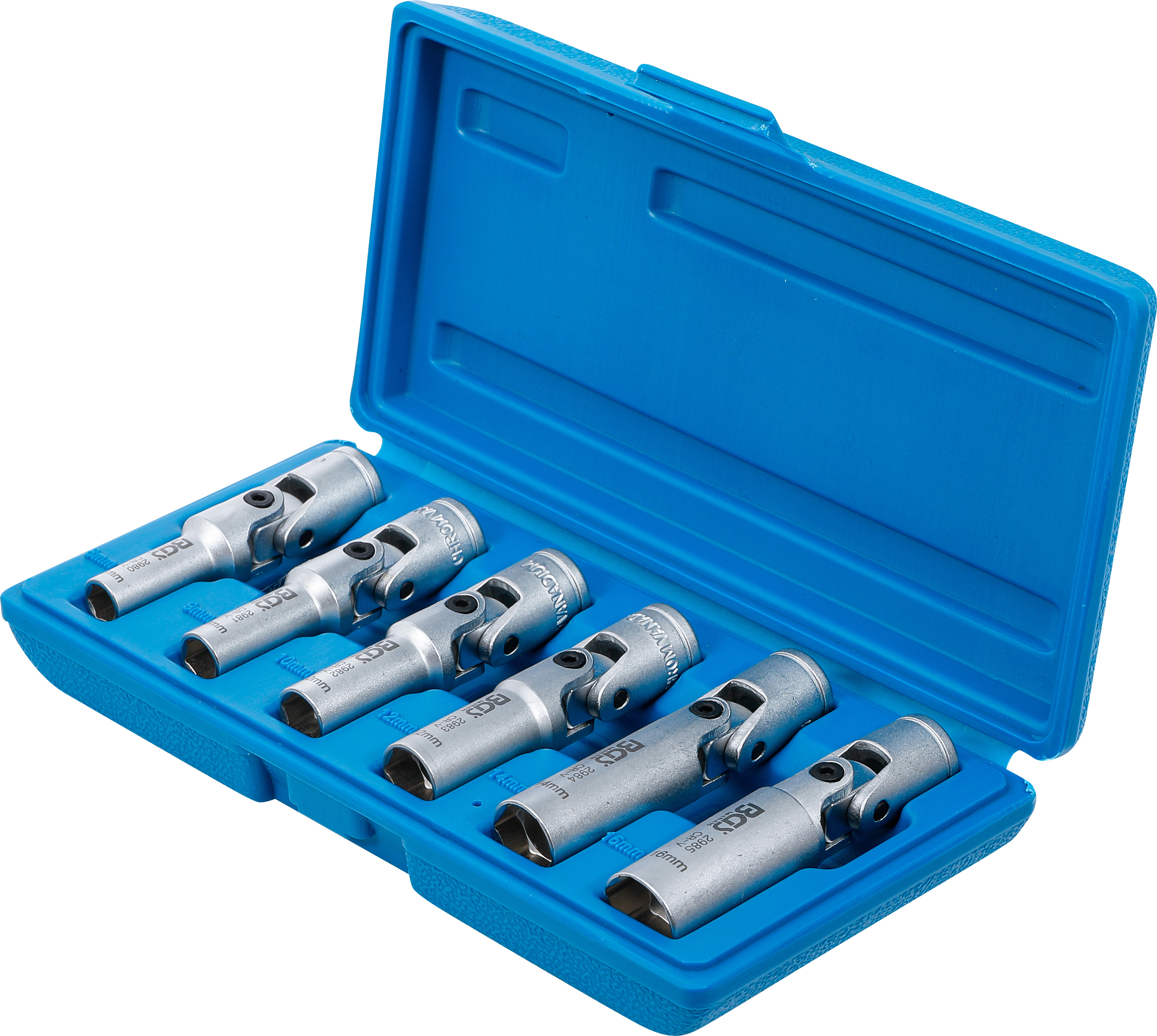 BGS Universal Glühkerzen-Gelenkschlüssel-Satz, Sechskant | Antrieb Innenvierkant 10 mm (3/8") | SW 8 - 16 mm | 6-tlg.