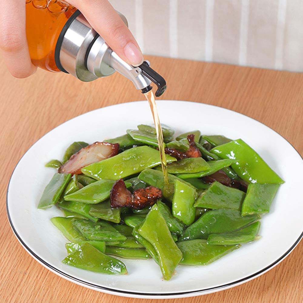 Olivenöl-Essigspender, 266 ml, Glasflaschen für Gewürze, Ausgießer, flüssiges Kochen mit auslaufsich