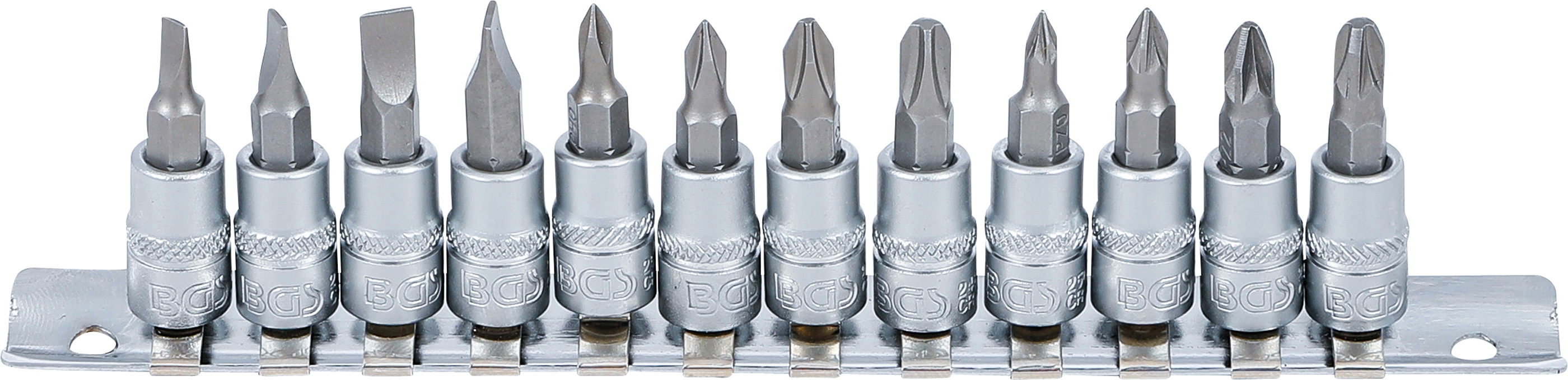 BGS Bit-Einsatz-Satz | Antrieb Innenvierkant 6,3 mm (1/4") | Schlitz, Kreuzschlitz PH, Kreuzschlitz PZ | 12-tlg.