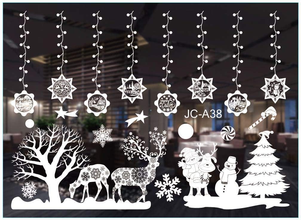Gxhong Fensteraufkleber Weihnachten, Weihnachten Fensterbilder, Fenster Weihnachten Deko, Weihnachtsfenster Aufkleber Dekoration für Türen Schaufenster Vitrinen Glasfronten (Weiß)