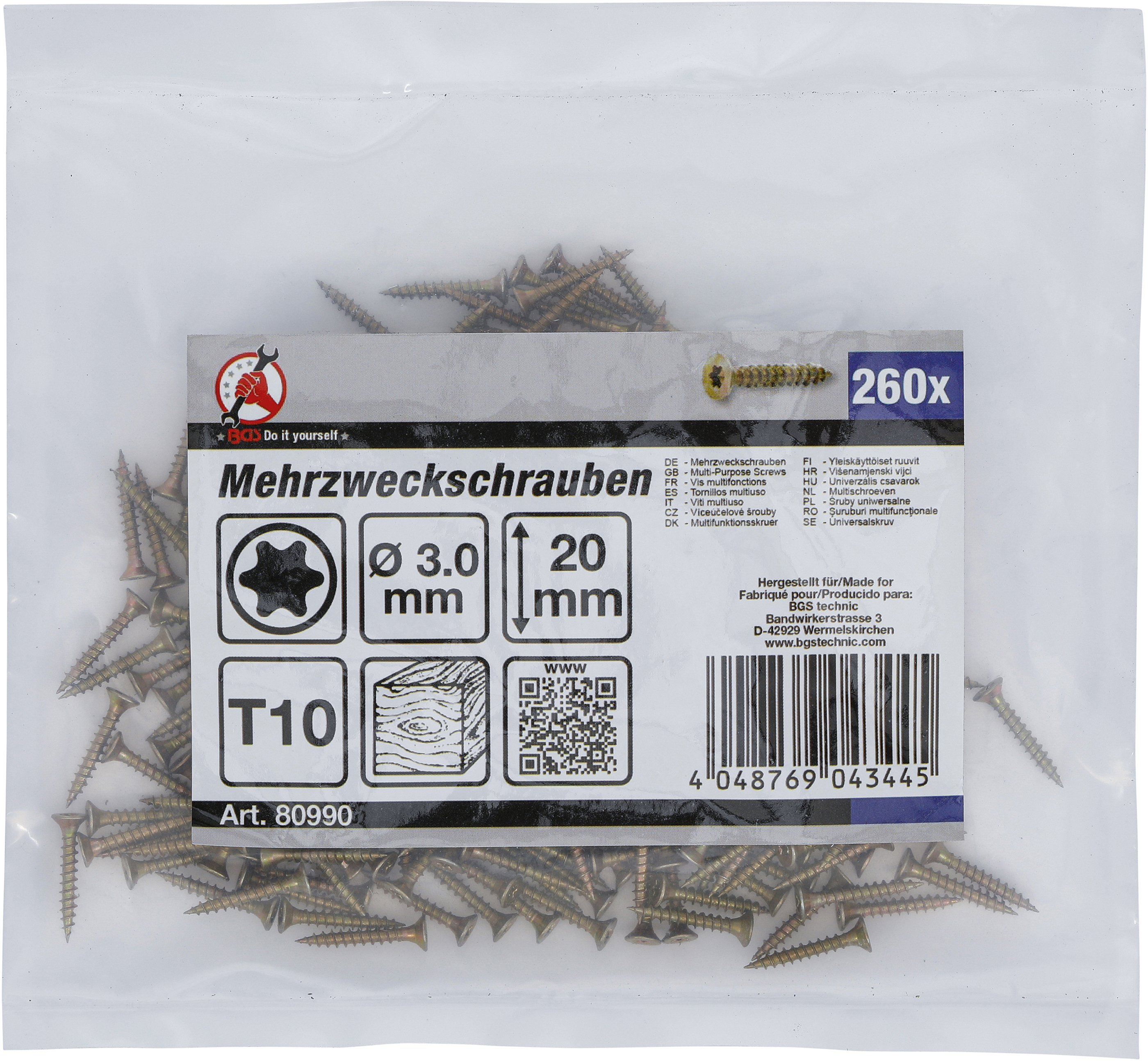 BGS Mehrzweckschrauben | T-Profil (für Torx) T10 | 3,0 x 20 mm | 260 Stück BGS Mehrzweckschrauben | T-Profil (für Torx) T10 | 3,0 x 20 mm | 260 Stück