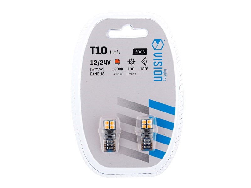 Vision LED WY5W T10 Glassockel Autolampe 12/24V Amber Orange 5W 2er